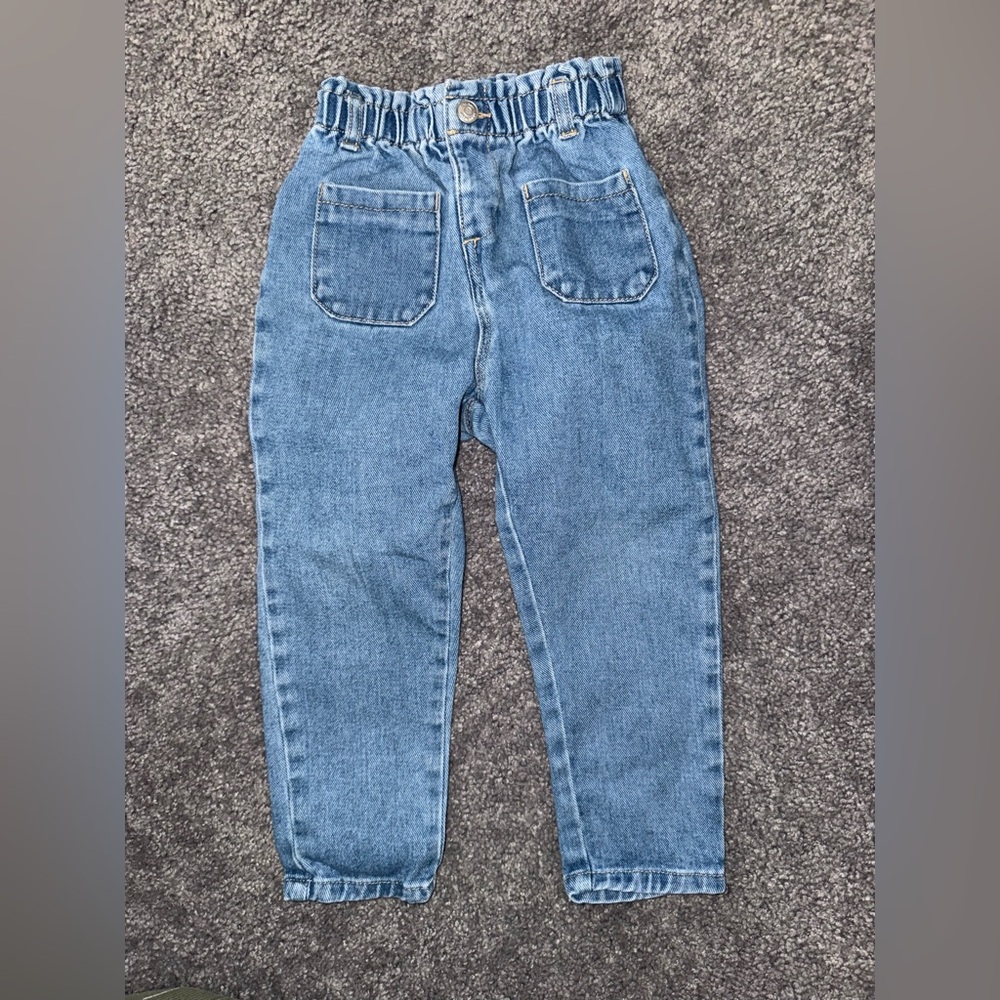 Zara - toddler girls blue denim paper bag jeans